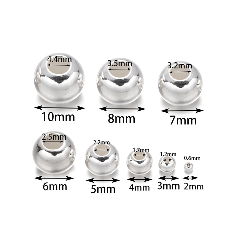 925 Silver Round Ball Spacer Bead DIY Jewelry Making