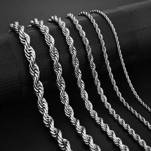 925 Silver Rope Chain Necklace 2/3/4MM 16-24 Inches Men Women Punk Party Jewelry