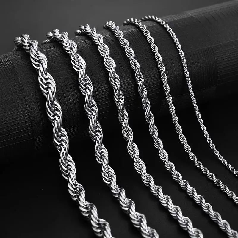 925 Silver Rope Chain Necklace 2/3/4MM 16-24 Inches Men Women Punk Party Jewelry