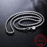 925 Silver Rope Chain Necklace 2/3/4MM 16-24 Inches Men Women Punk Party Jewelry