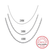 925 Silver Rope Chain Necklace 2/3/4MM 16-24 Inches Men Women Punk Party Jewelry