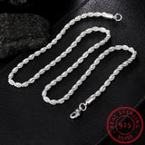 925 Silver Rope Chain Necklace 2/3/4MM 16-24 Inches Men Women Punk Party Jewelry