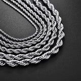 925 Silver Rope Chain Necklace 16-24 Inches for Men Women Punk Wedding Party