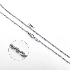 925 Silver Rope Chain Necklace 2/3/4mm 16-24 Inches