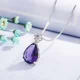 925 Silver 2ct Natural Amethyst Pendant Women Purple Gemstone Necklace