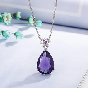 925 Silver 2ct Natural Amethyst Pendant Women Purple Gemstone Necklace