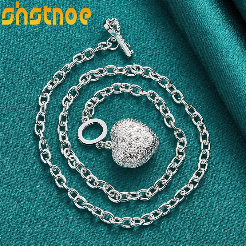 925 Silver 20" Zircon Heart Key Chain Necklace