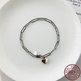 925 Silver Heart Pendant Bracelet for Women Retro Plated Chain