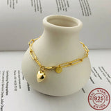 925 Silver Heart Pendant Bracelet for Women Retro Plated Chain