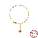 925 Silver Heart Pendant Bracelet for Women Retro Plated Chain