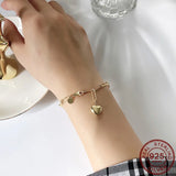 925 Silver Heart Pendant Bracelet for Women Retro Plated Chain