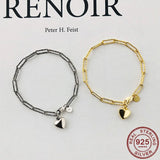 925 Silver Heart Pendant Bracelet for Women Retro Plated Chain