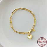 925 Silver Heart Pendant Bracelet for Women Retro Plated Chain