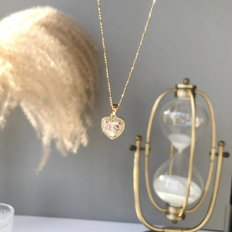 925 Silver Crystal Heart Necklace Romantic Jewelry
