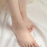 925 Sterling Silver Round Beads Anklet Women Foot Jewelry