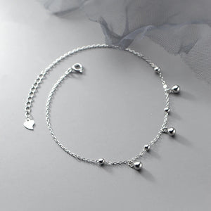 925 Sterling Silver Round Beads Anklet Women Foot Jewelry