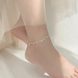 925 Sterling Silver Round Beads Anklet Women Foot Jewelry