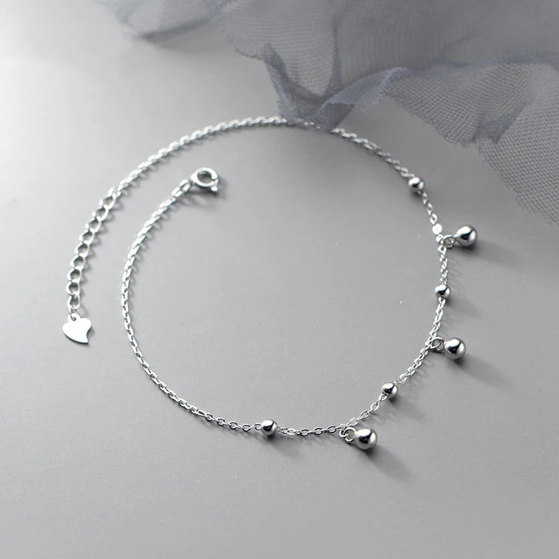 925 Sterling Silver Round Beads Anklet Women Foot Jewelry