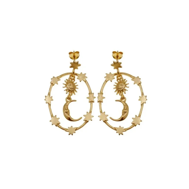 925 Silver Sun Moon Star Earrings Female Versatile Earrings