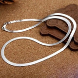 925 Silver 24K 4MM Flat Chain Necklace for Women Wedding Gift Choker
