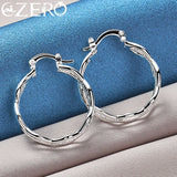 925 Silver 27mm 3 Wave Circle Hoop Earrings Wedding Party Charms Jewelry