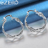 925 Silver 27mm 3 Wave Circle Hoop Earrings Wedding Party Charms Jewelry