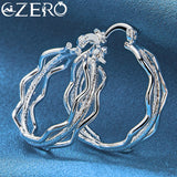 925 Silver 27mm 3 Wave Circle Hoop Earrings Wedding Party Charms Jewelry