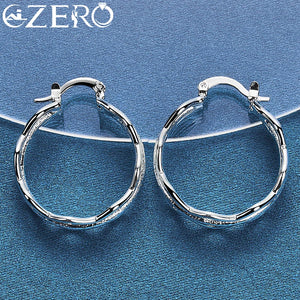 925 Silver 27mm 3 Wave Circle Hoop Earrings Wedding Party Charms Jewelry