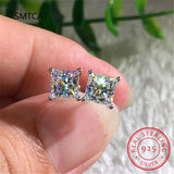 925 Silver 2CT Moissanite Stud Earrings Princess Cut D VVS1 Ear Studs