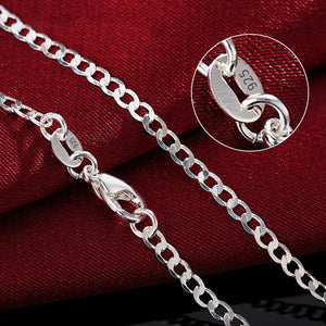925 Silver 2MM Side Chain Necklace Men Women Gift
