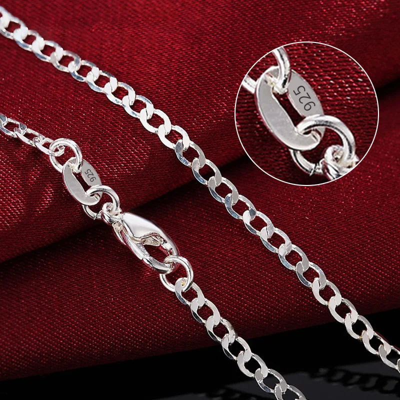 925 Silver 2MM Side Chain Necklace Men Women Gift