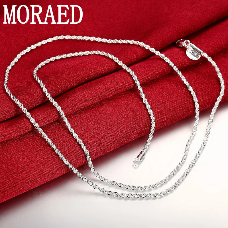 925 Sterling Silver 2MM Twist Necklace For Men Women Geometric Silver Rope Chain