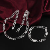 925 Silver 2pcs 8MM Chain Bracelet Necklace Set Man Woman Gift Jewelry