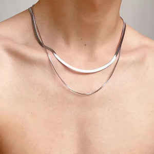 925 Silver 2pcs Chain Necklace Set Snake Jewelry Men Women Wedding