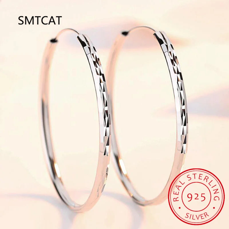 925 Silver Round Hoop Earrings for Women Party Jewelry Christmas Gift