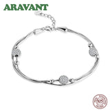 925 Silver 3-Layer Snake Chain Bracelet with Ball Charm