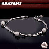 925 Silver 3-Layer Snake Chain Bracelet with Ball Charm