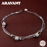 925 Silver 3-Layer Snake Chain Bracelet with Ball Charm