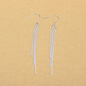 925 Silver Snake Chain Tassel Drop Earrings Women Jewelry