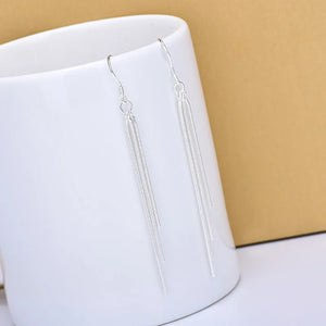 925 Silver Snake Chain Tassel Drop Earrings Women Jewelry