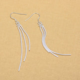 925 Silver Snake Chain Tassel Drop Earrings Women Jewelry