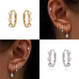 925 Sterling Silver Pink Opal Hoop Earring Ins Style Cartilage Jewelry
