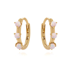925 Sterling Silver Pink Opal Hoop Earring Ins Style Cartilage Jewelry