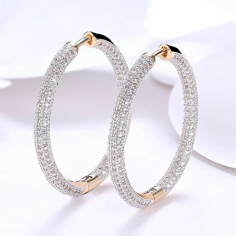 925 Silver 18K Zircon Hoop Earrings Wedding Jewelry