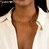 925 Silver Choker Necklace Micro Pave Cz Drop Chain Women Collar Party Jewelry