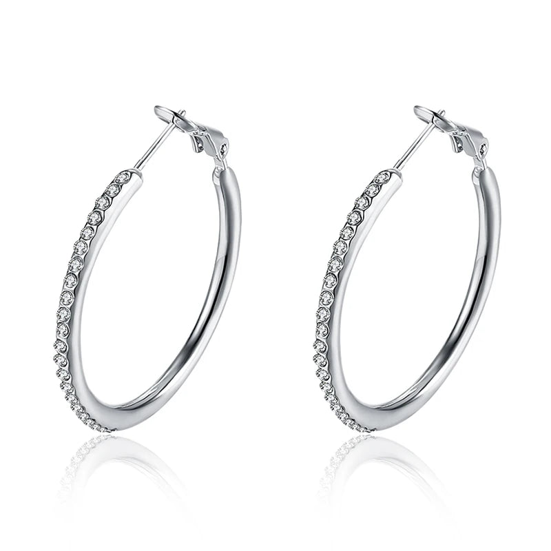 925 Silver 35MM Zircon Hoop Earring Women Gift