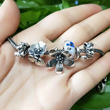 925 Silver 3D Flowers Glass Charm Bead for European Bracelet