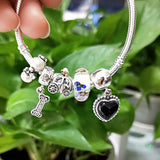 925 Silver 3D Flowers Glass Charm Bead for European Bracelet