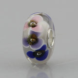 925 Silver 3D Flowers Glass Charm Bead for European Bracelet