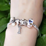 925 Silver 3D Flowers Glass Charm Bead for European Bracelet